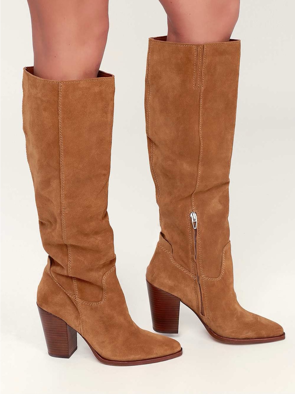 Women's Tall Suede Brown Boots - Classic Knee-High Style - Picture 6 of 6